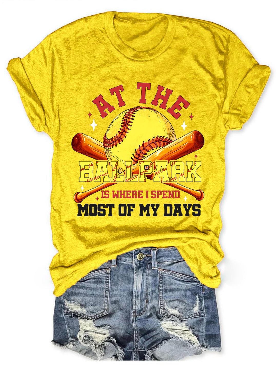 Retro Softball Print Crew Neck T-shirt