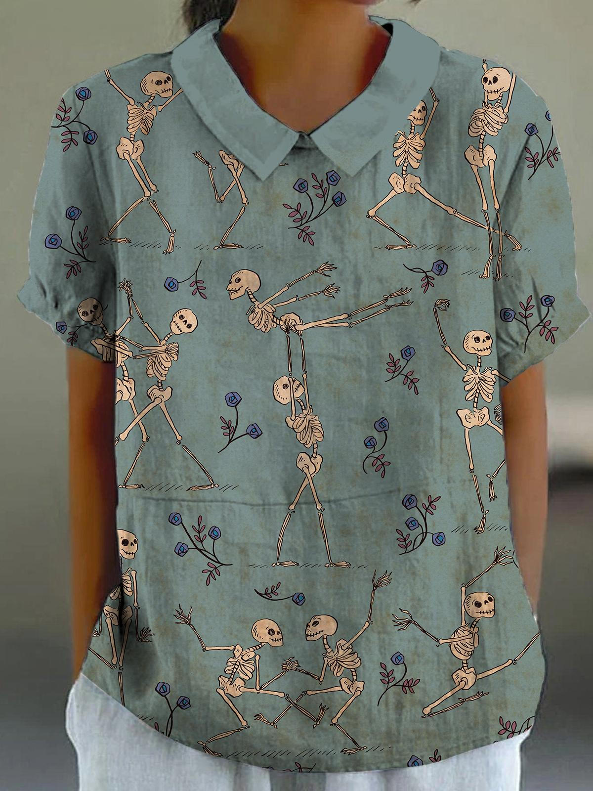 Dance Skull Short Sleeve Collar T-shirt