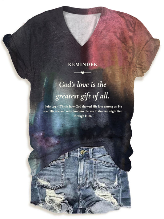 Vintage Faith Christian Bible Print V-Neck T-Shirt