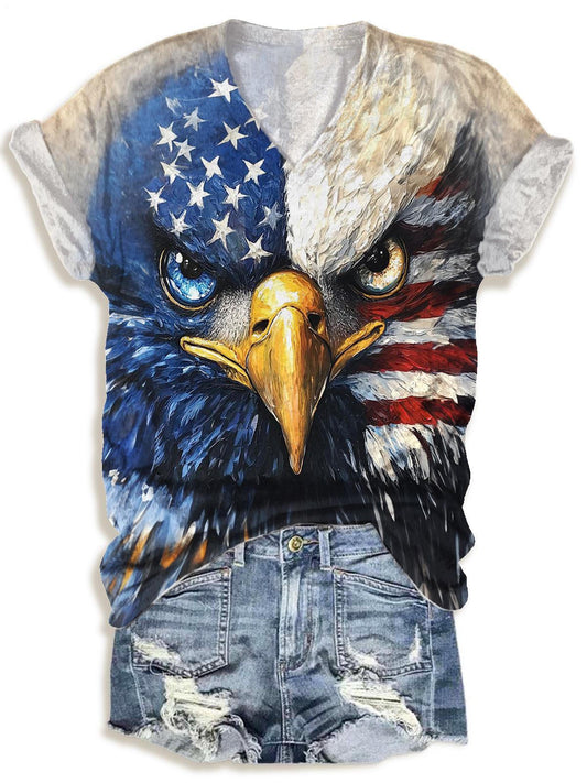 Independence Day Flag Eagle Print V-neck T-Shirt
