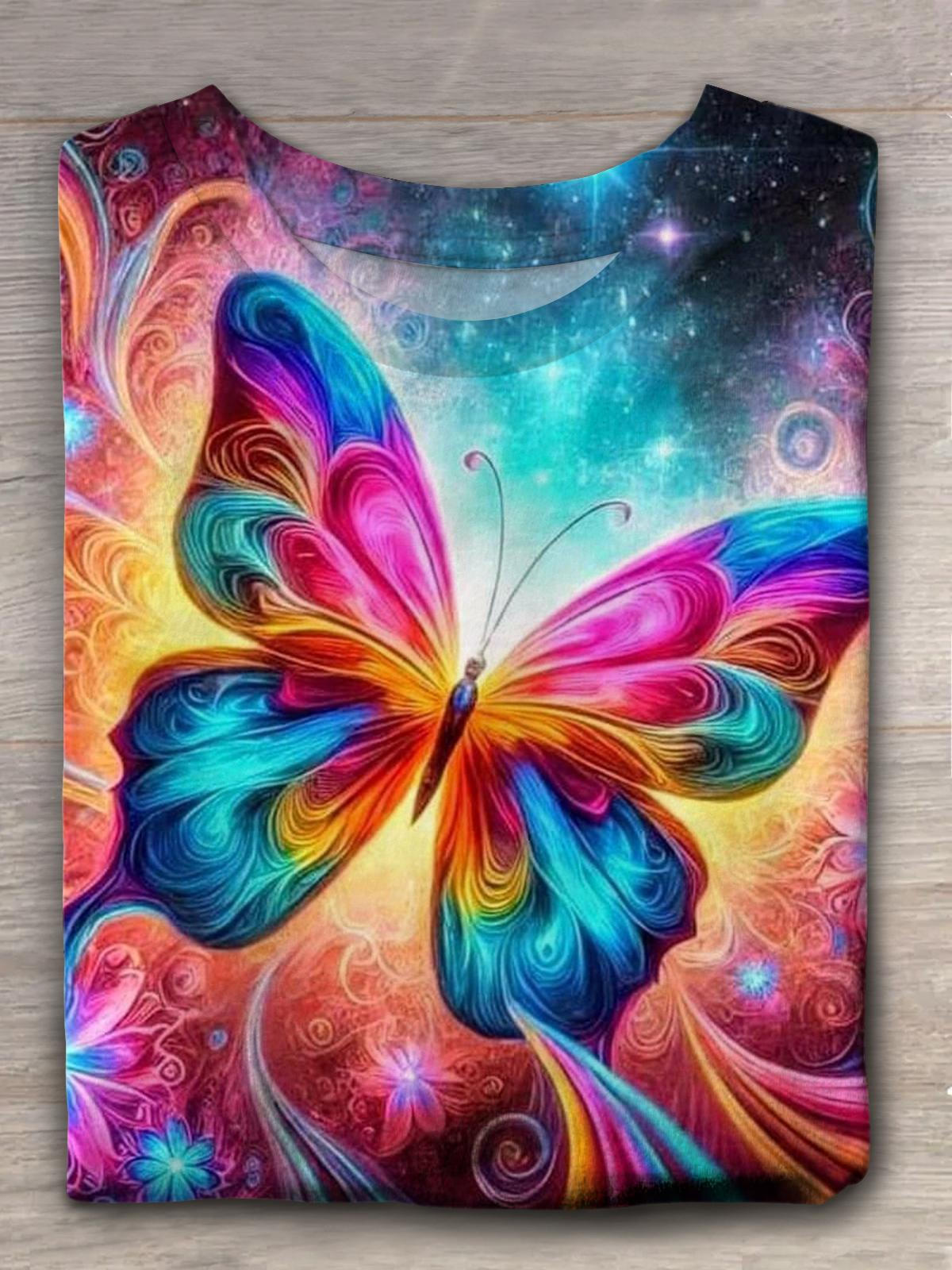 Butterfly Printed Crew Neck T-shirt