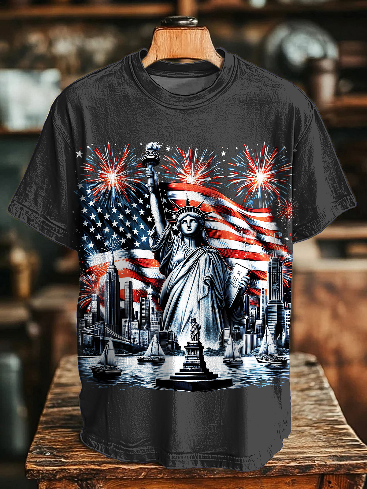 Independence Day Freedom American Flag Crew Neck T-shirt