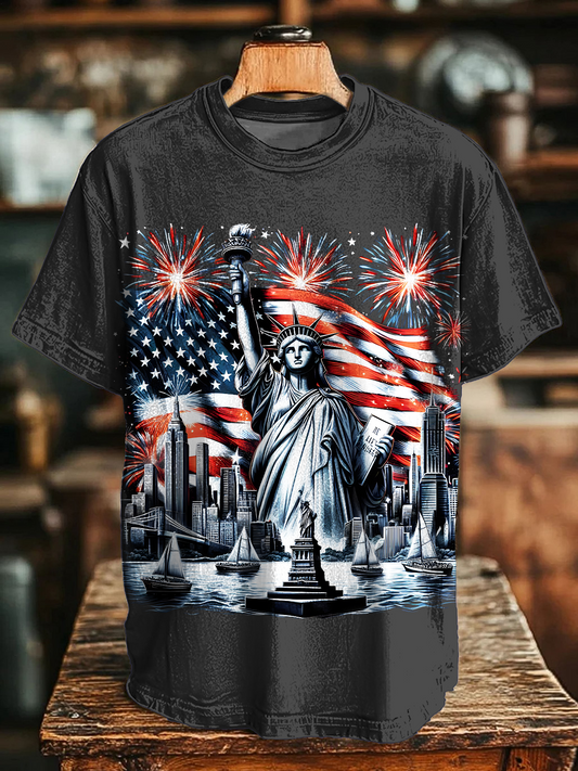 Independence Day Freedom American Flag Crew Neck T-shirt
