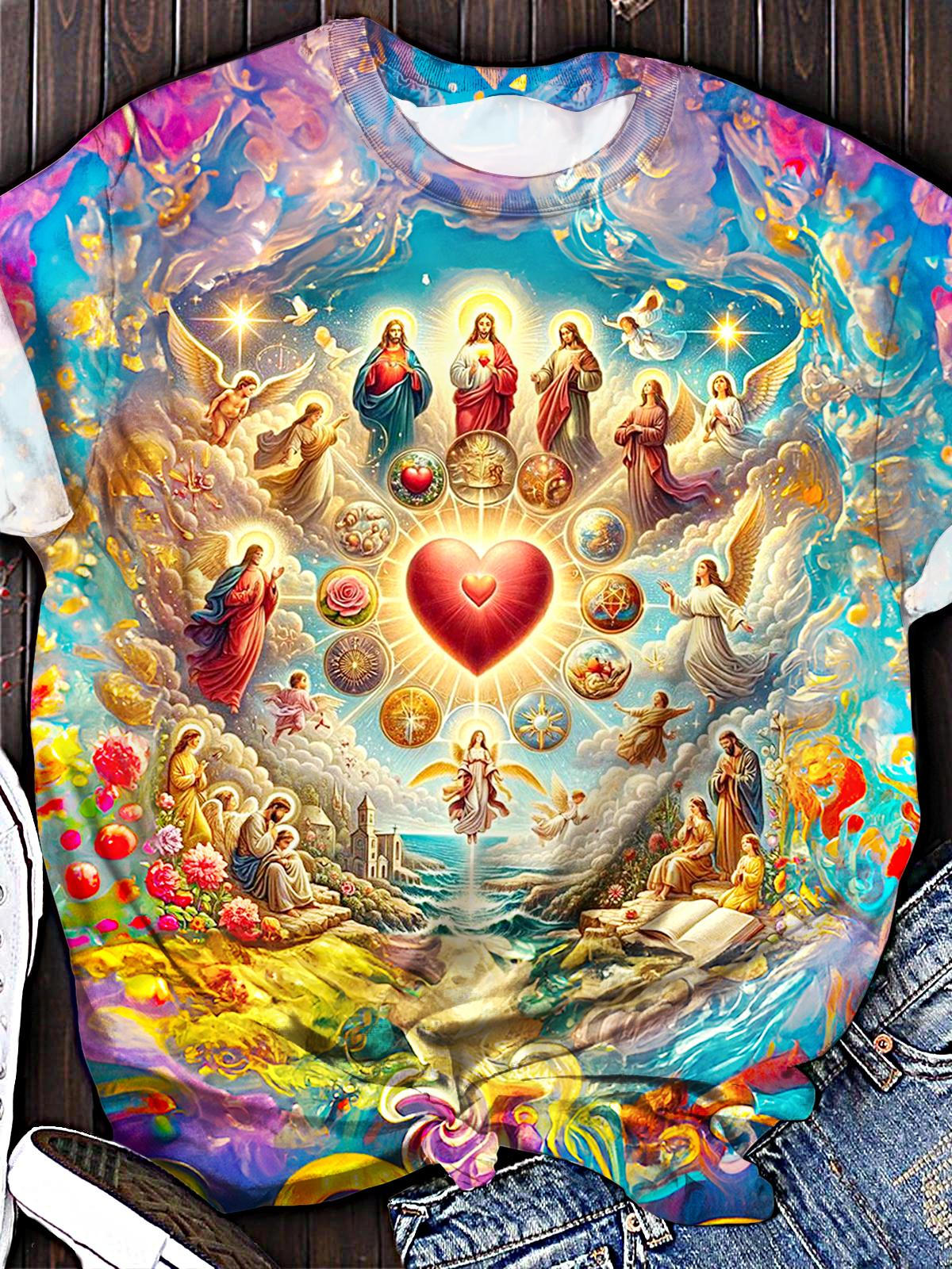 Jesus Faith Heaven Printed Crew Neck T-shirt