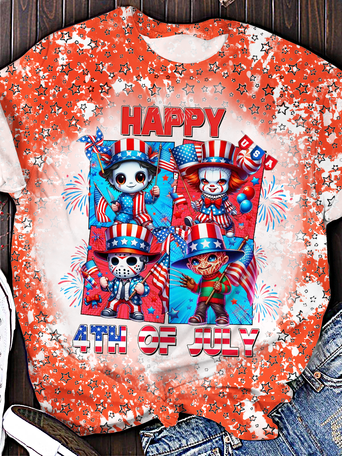 Horror Characters 4th Of July Crew Neck T-shirt