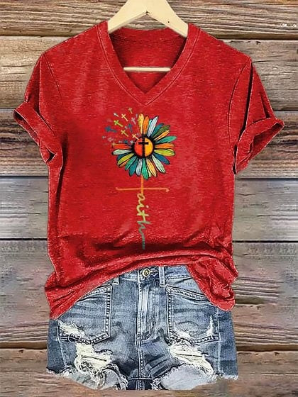 Hippie Faith Sunflower Art V-neck T-Shirt