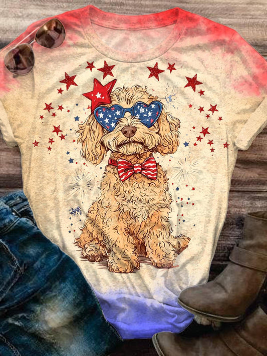 Goldendoodle Fourth Of July Dog Crew Neck T-shirt