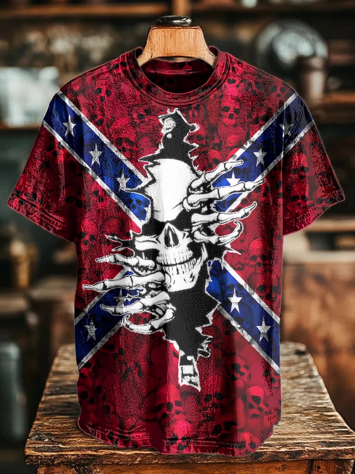 Independence Day Skull Art Crew Neck T-shirt