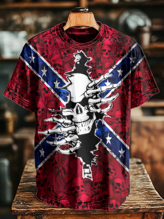 Independence Day Skull Art Crew Neck T-shirt