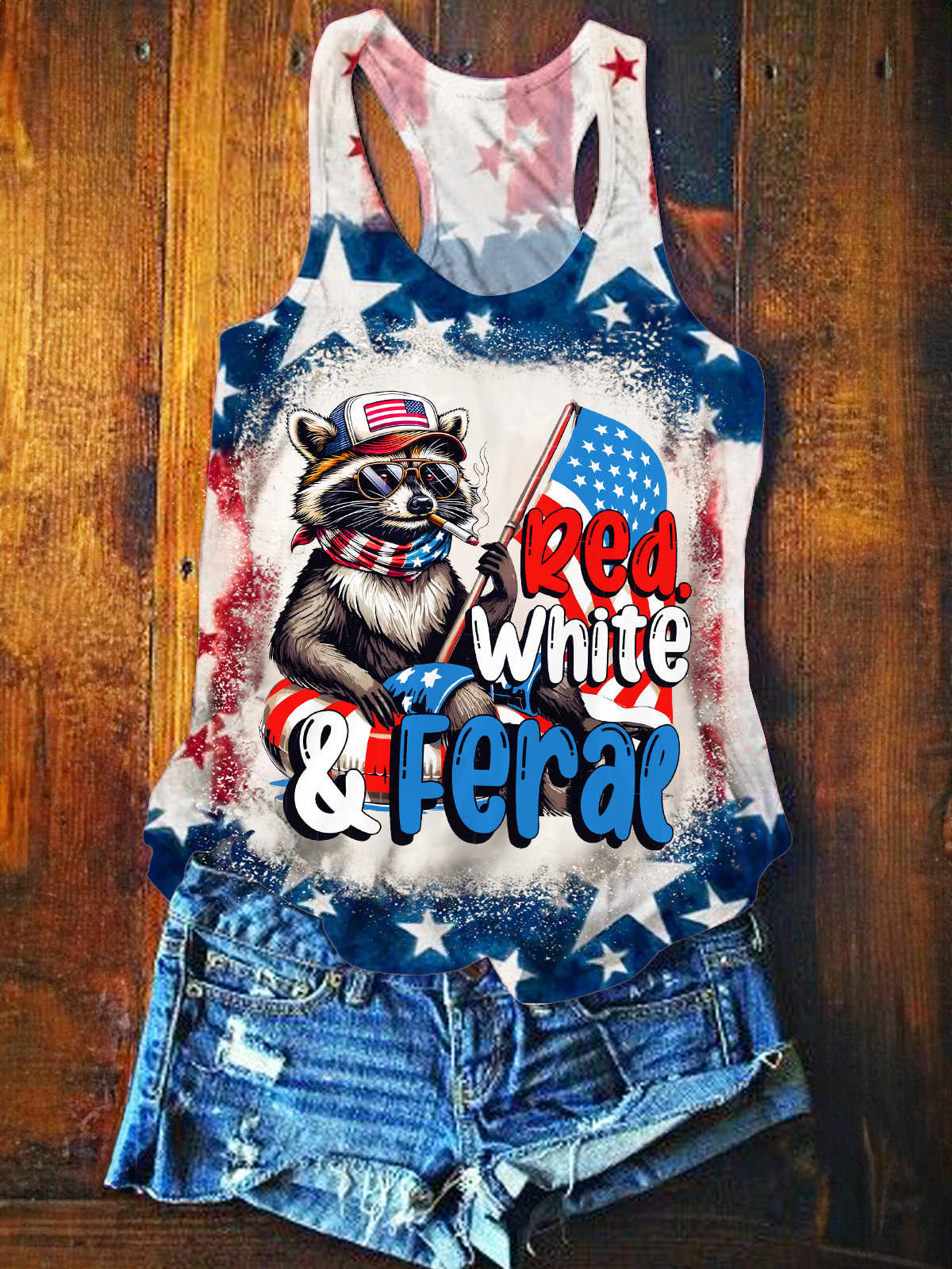 Red White And Feral Printed Casual Tank Top