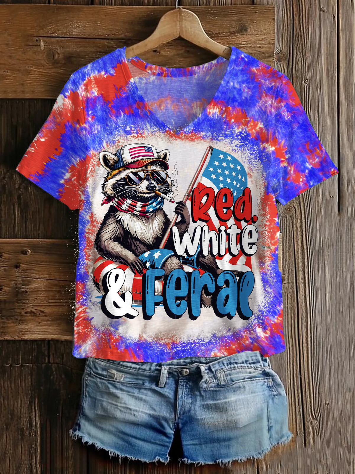 Red White And Feral V-neck T-Shirt