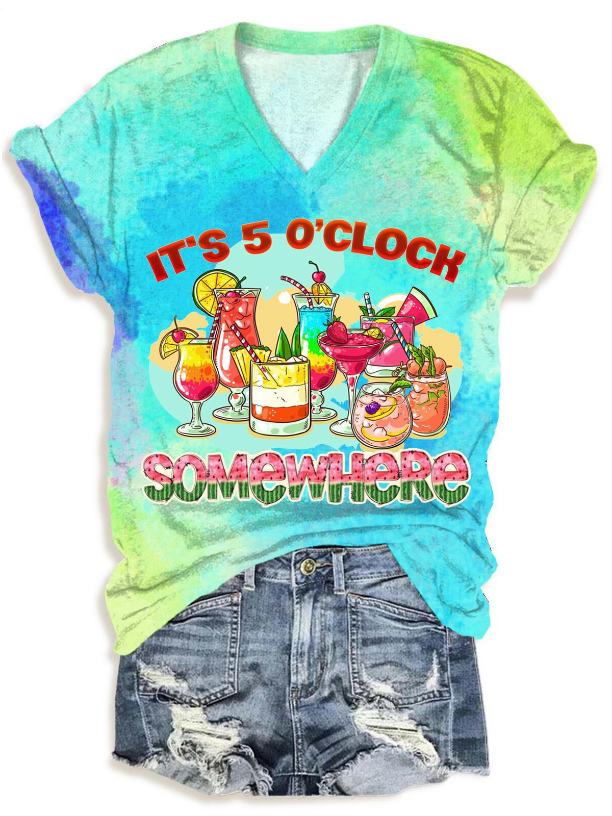 It's 5 O'Clock Somewhere Hawaiian Vacation V-neck T-Shirt