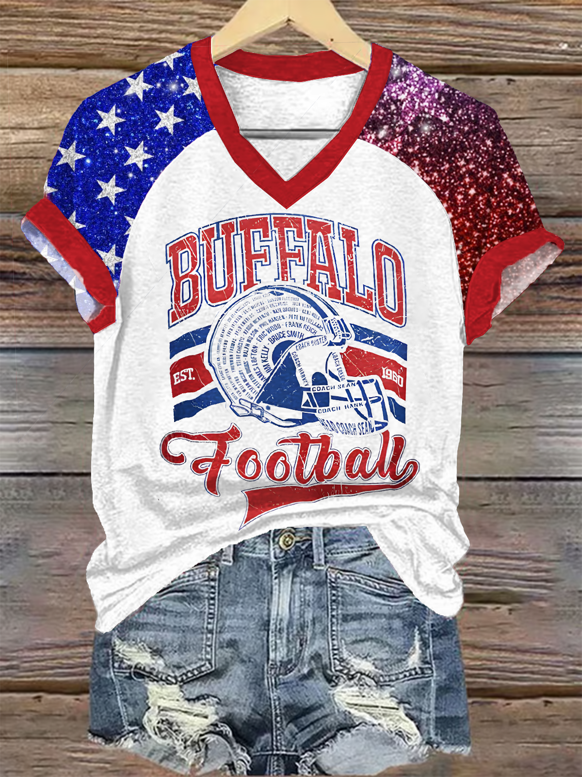 Vintage Buffalo Football V-neck T-Shirt