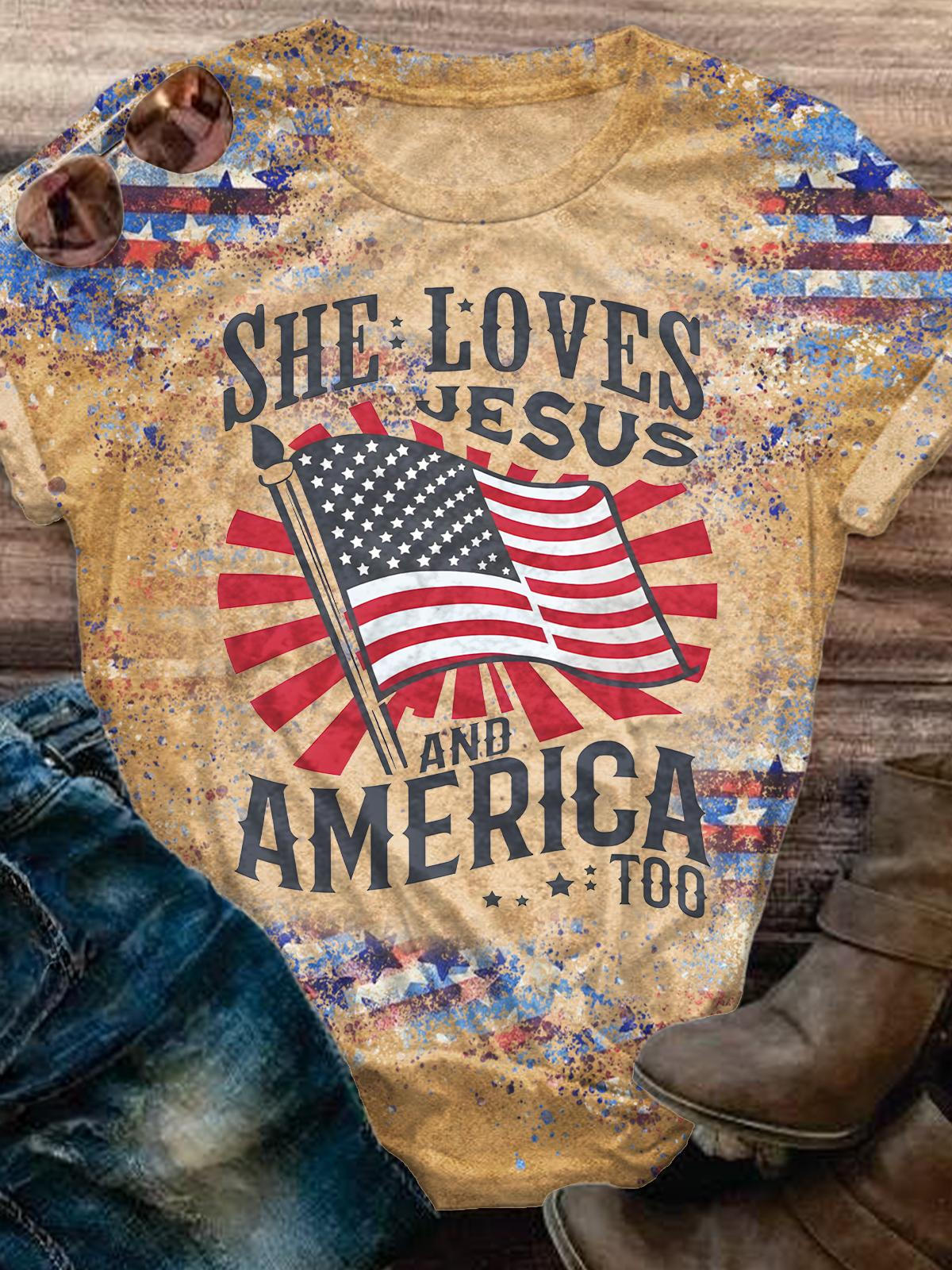 Retro Independence Day Printed Crew Neck T-shirt