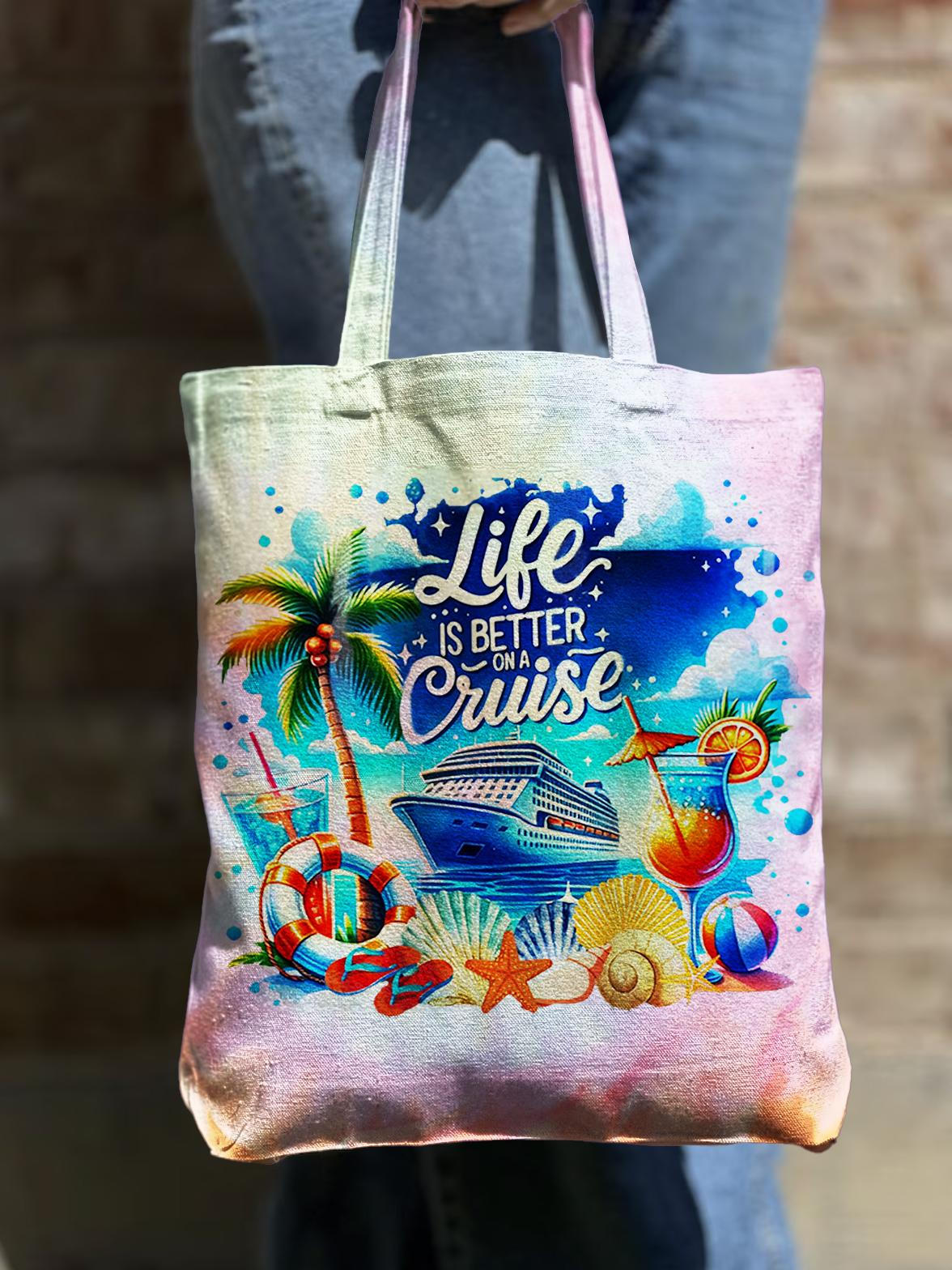 Das Leben ist besser auf einer Kreuzfahrt Tie Dye Schulter Reißverschluss Canvas Tasche 