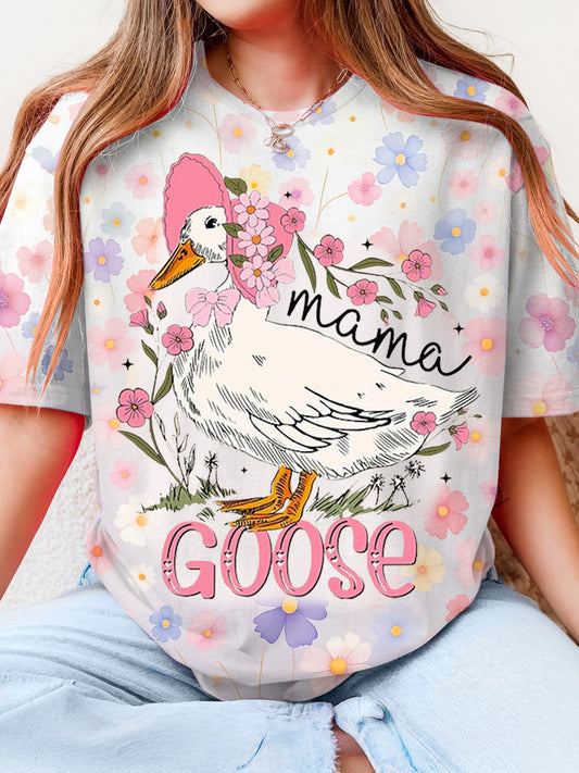 Pink Mama Goose Crew Neck T-shirt