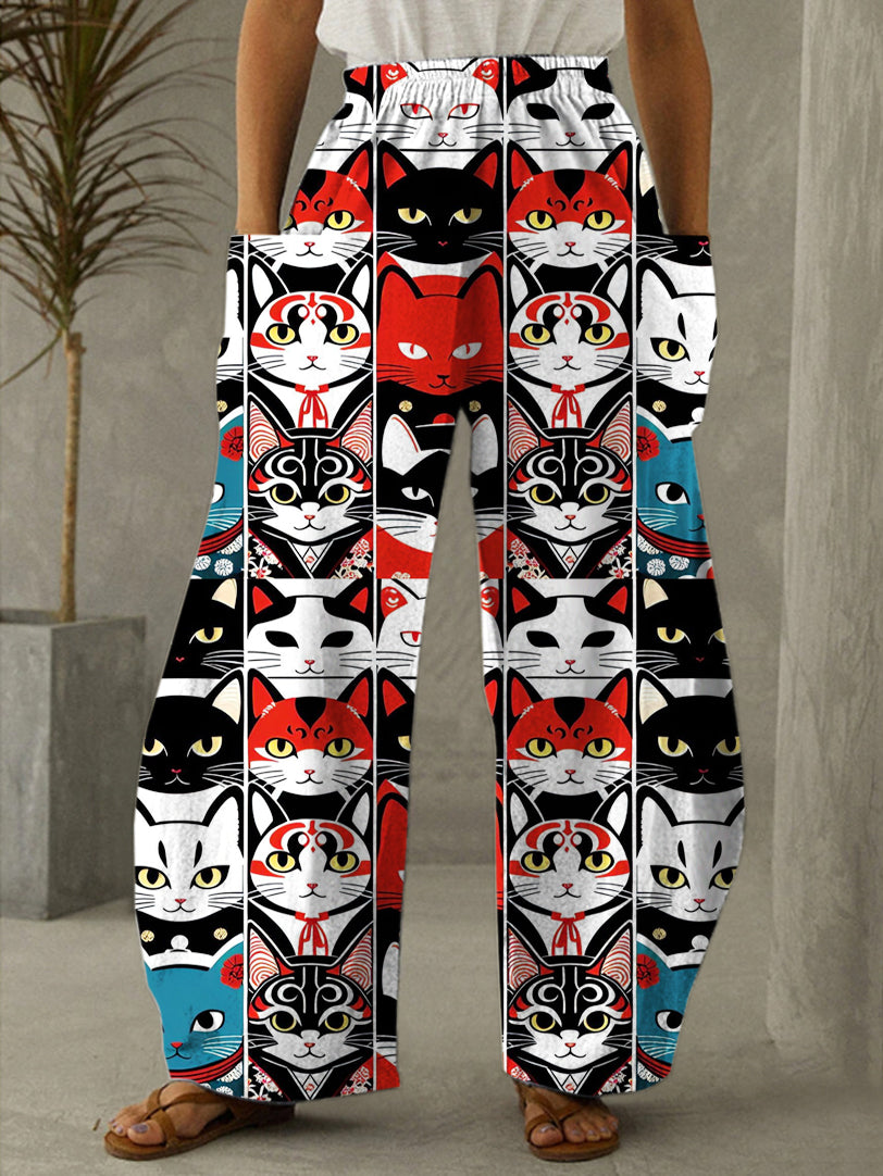 Cute Cat Print Casual Pants