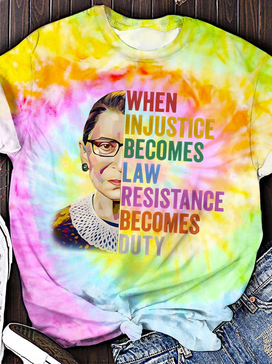Tie Dye Feminist Print Crew Neck T-shirt