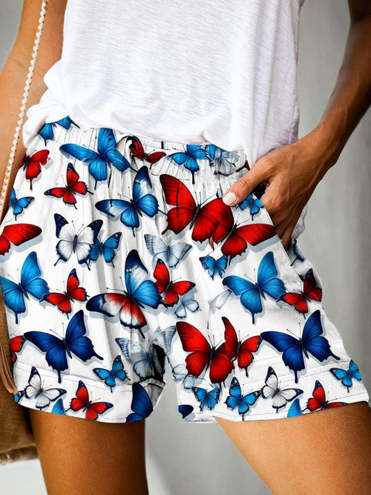 Independence Day Butterfly Print Casual Shorts