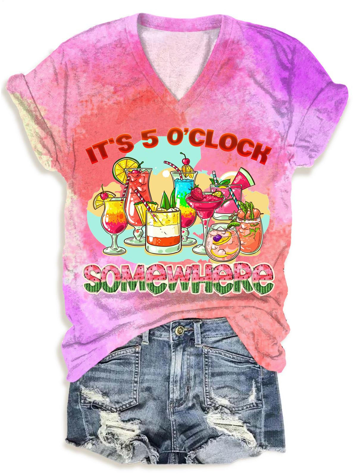 It's 5 O'Clock Somewhere Hawaiian Vacation V-neck T-Shirt
