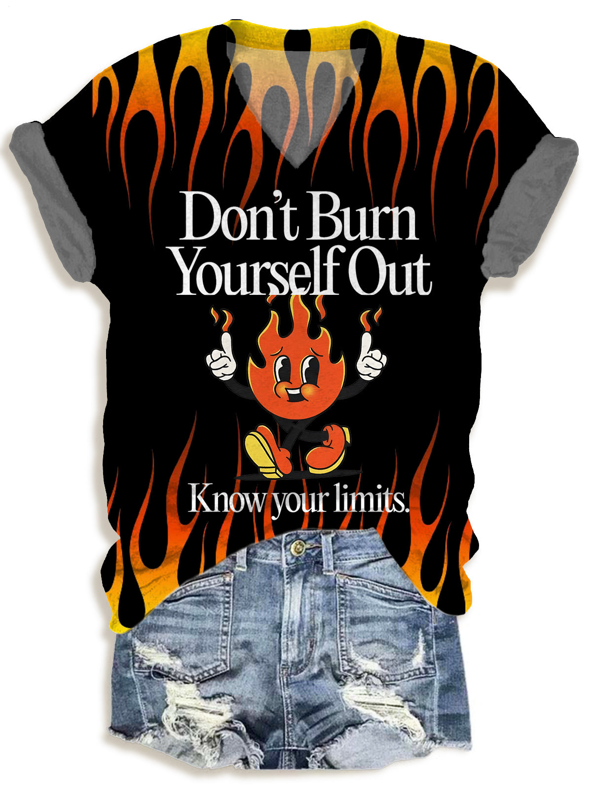Fun Flame Print V-neck T-Shirt