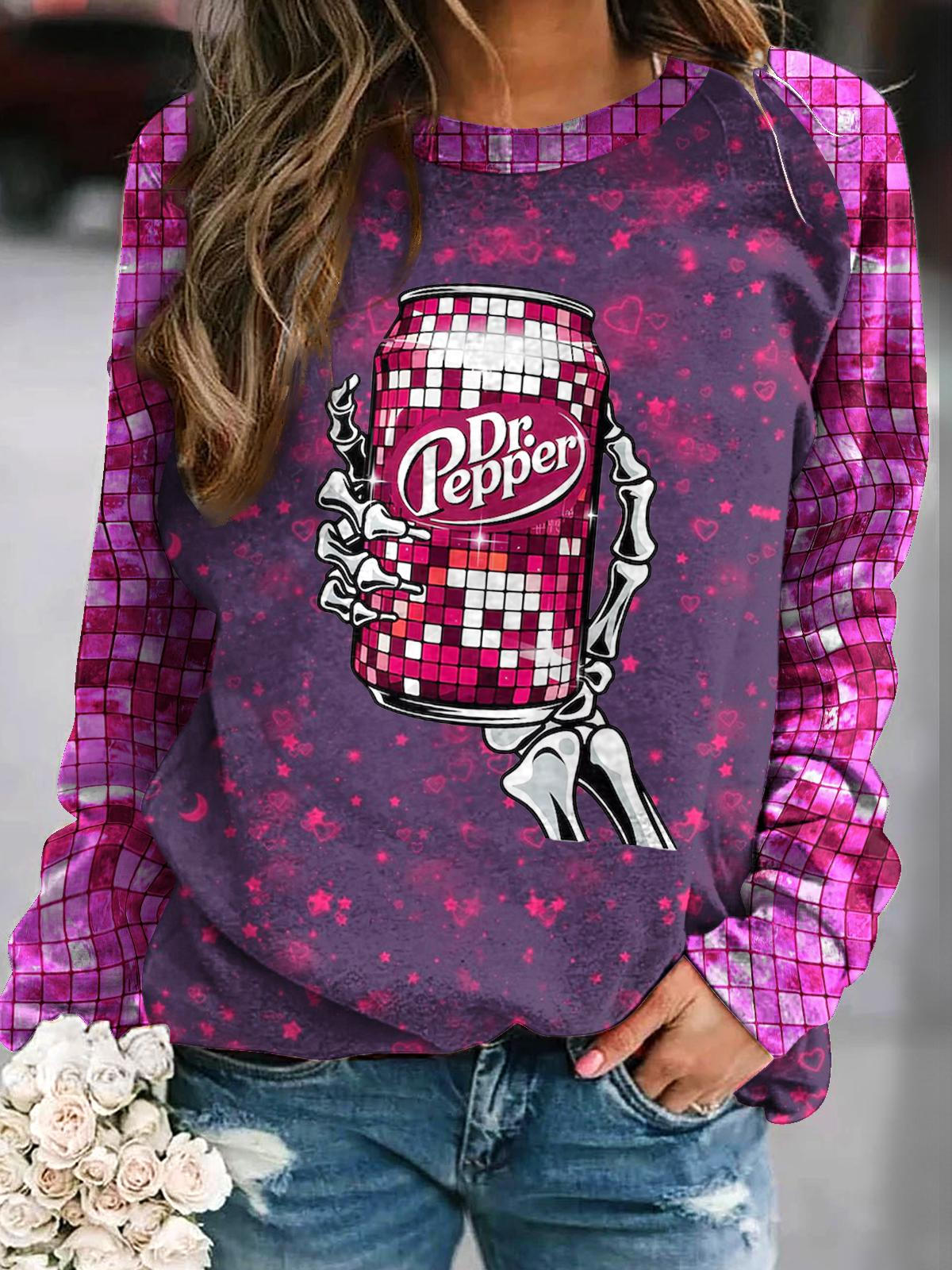 Women's Disco Cherry Soda Halloween Print Round Neck Long Sleeve Top