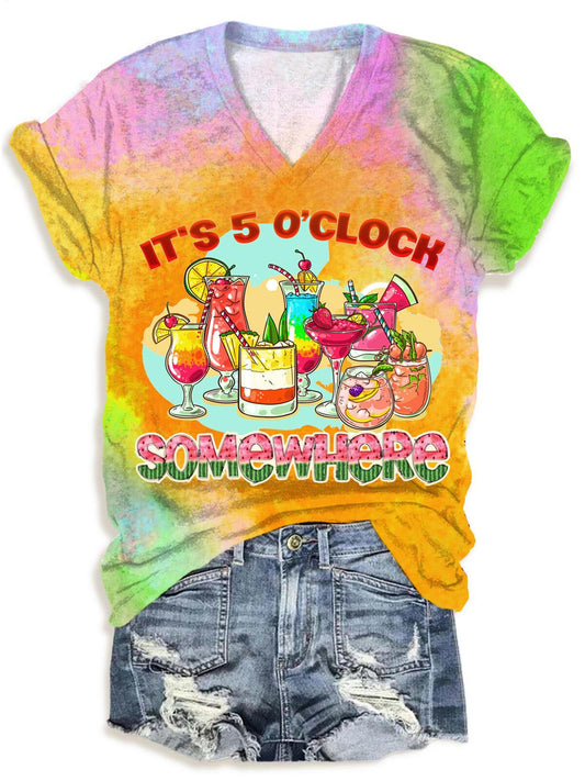 It's 5 O'Clock Somewhere Hawaiian Vacation V-neck T-Shirt