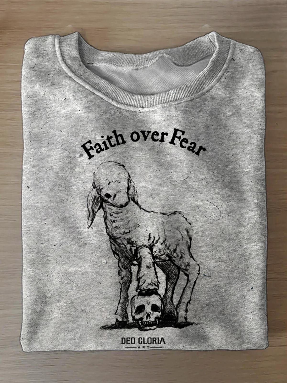 Faith Over Fear Printed Long Sleeve Casual Top