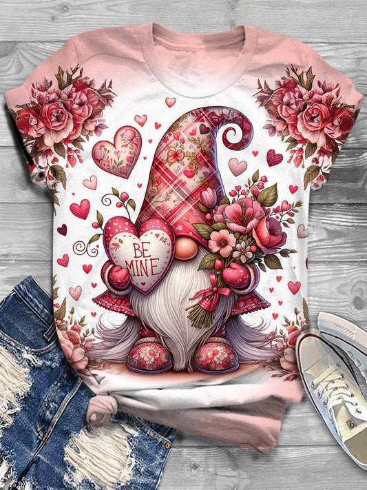 Women's Valentine's Day Cute Gnome Crew Neck T-shirt