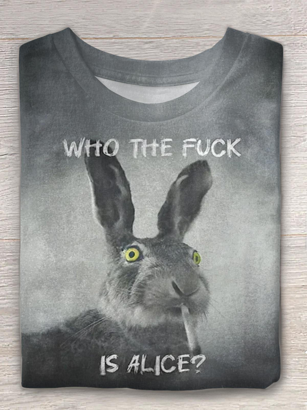 Dark Rabbit Print Crew Neck T-shirt