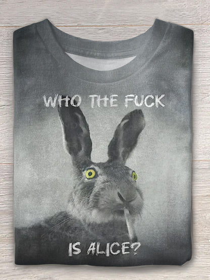 Dark Rabbit Print Crew Neck T-shirt