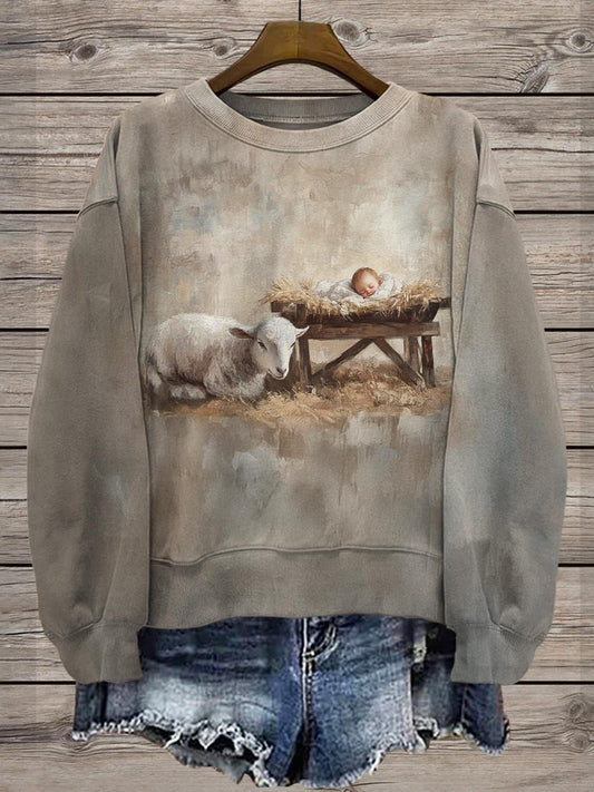 Nativity Christian Christmas Printed Long Sleeve Casual Top