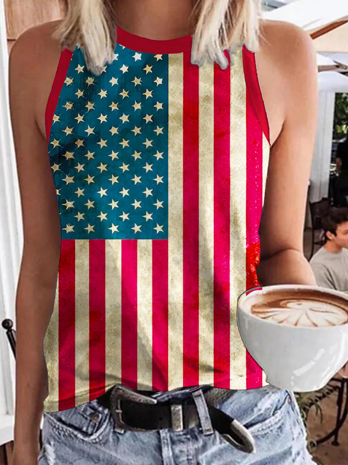 Vintage Flag Independence Day Print Casual Sleeveless Top