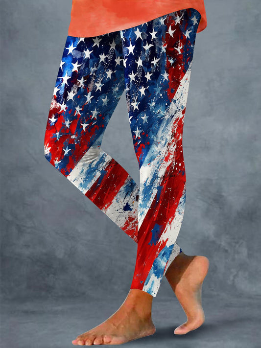 Vintage Flag Independence Day Print Leggings
