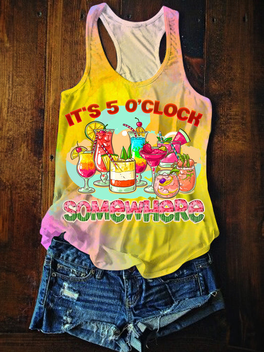 It's 5 O'Clock Somewhere Beach Printed Casual Tank Top