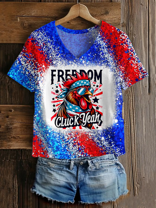 Freedom Cluck Yeah 4th of July V-neck T-Shirt