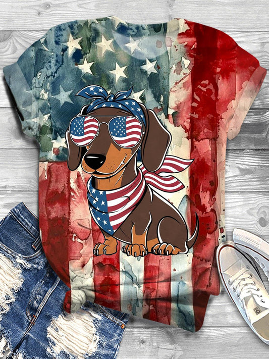 America Dachshund 4th Of July Crew Neck T-shirt
