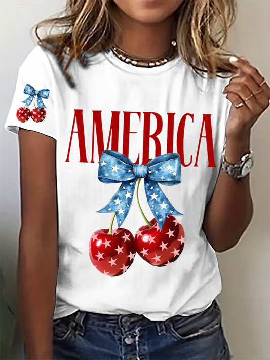 America Cherries Crew Neck T-shirt