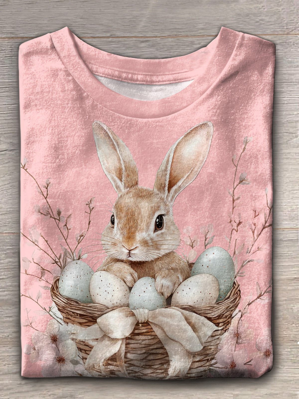 Osterhase im Korb Rundhals-T-Shirt 