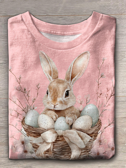 Osterhase im Korb Rundhals-T-Shirt 