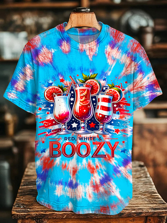 Happy Patriotic 4th Of July Red White And Boozy Crew Neck T-shirt