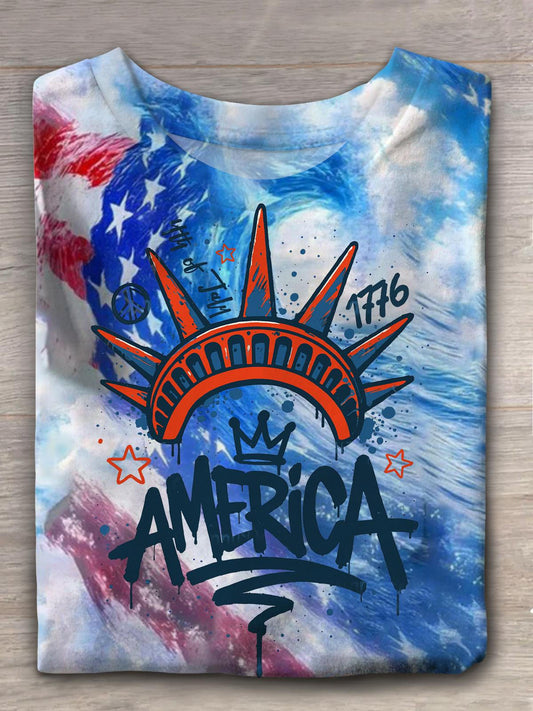 Retro 4th Of July Statue of Liberty Crew Neck T-shirt