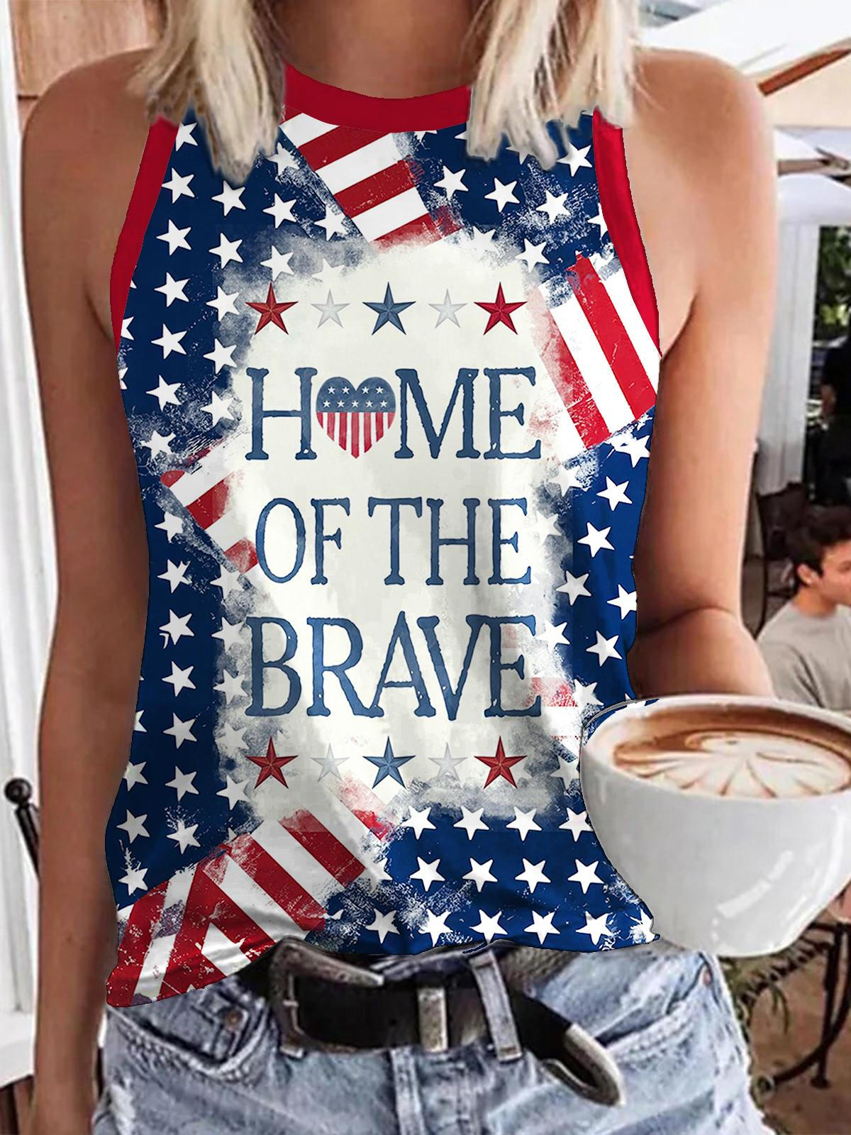 Stars And Stripes Print Casual Sleeveless Top