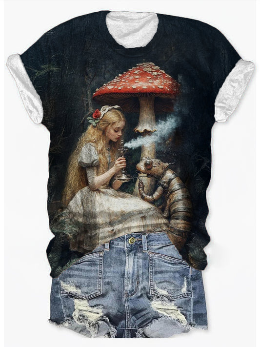 Fun Retro Print Crew Neck T-shirt