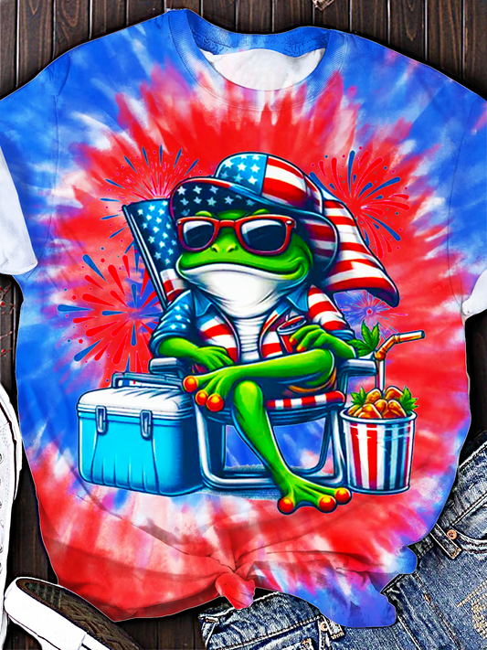 Funny Patriotic Frog Crew Neck T-shirt