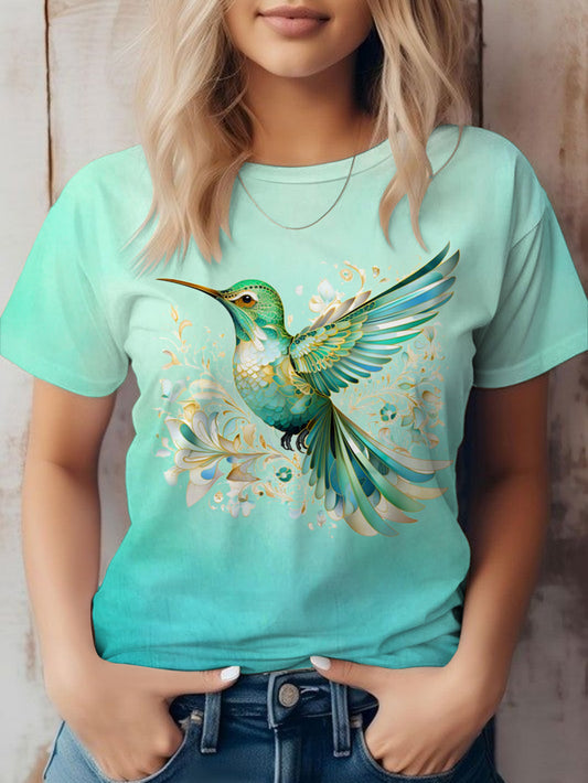 Mint Flying Hummingbird Crew Neck T-shirt