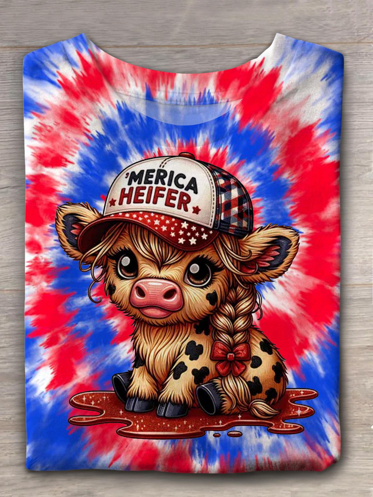 July 4th Highland Cow Crew Neck T-shirt