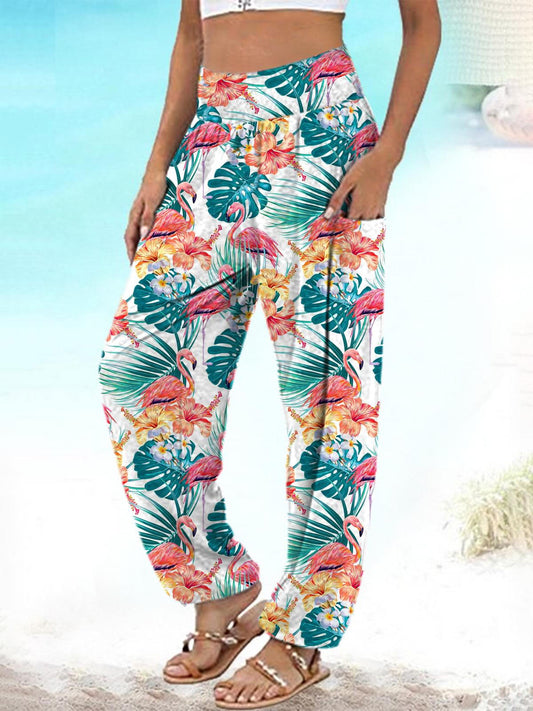 Flamingo Flower Women's Pocket Casual Pants