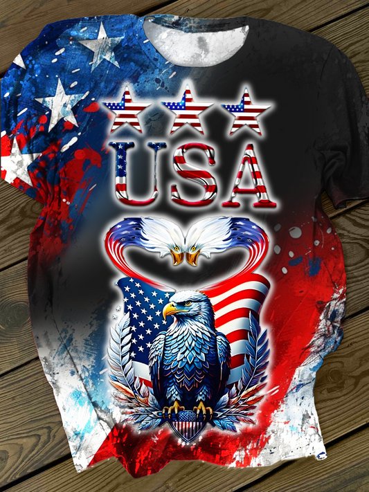 USA Freedom Patriotic Bald Eagle Crew Neck T-shirt