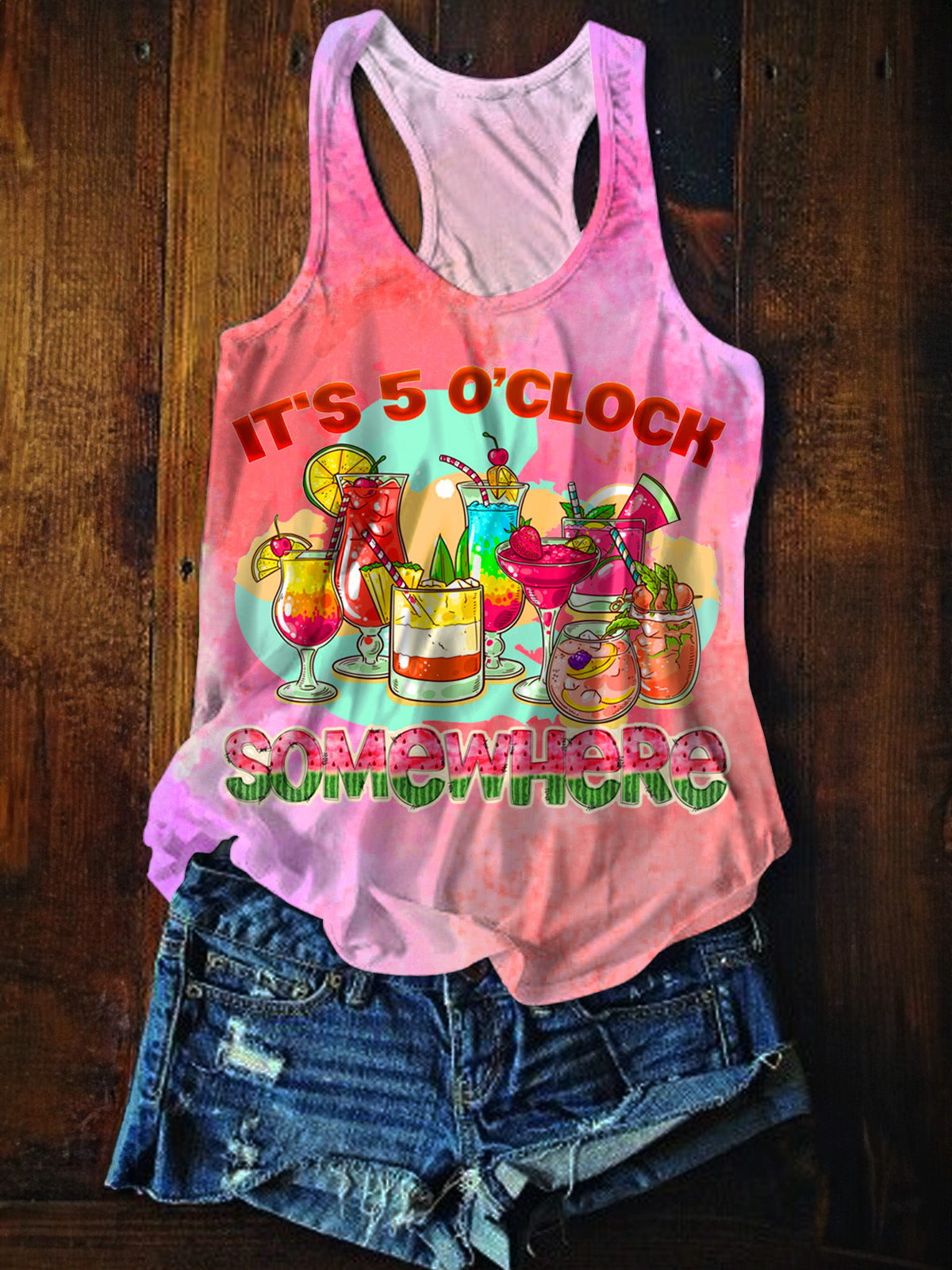 It's 5 O'clock Somewhere Printed Casual Tank Top